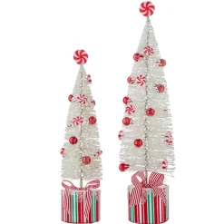 Outlet The Jolly Christmas Shop Raz Set Of 2 White Peppermint Bottle Brush Tree On Presents Christmas Figure 4215546