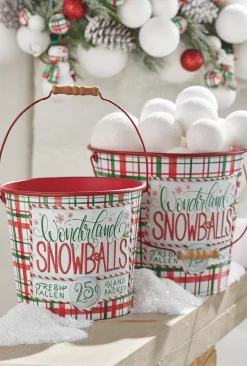 Hot The Jolly Christmas Shop Raz Set Of 2 Wonderland Snowballs Bucket Christmas Decoration 4212309