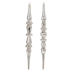 New The Jolly Christmas Shop Raz 12"Silver Jeweled Finial Glass Christmas Ornament Set Of 2 4324599