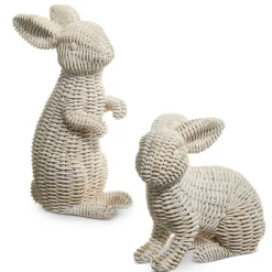 Outlet The Jolly Christmas Shop Raz White Basketweave Wicker Rabbits Set Of 2 Easter Decorations 4411076