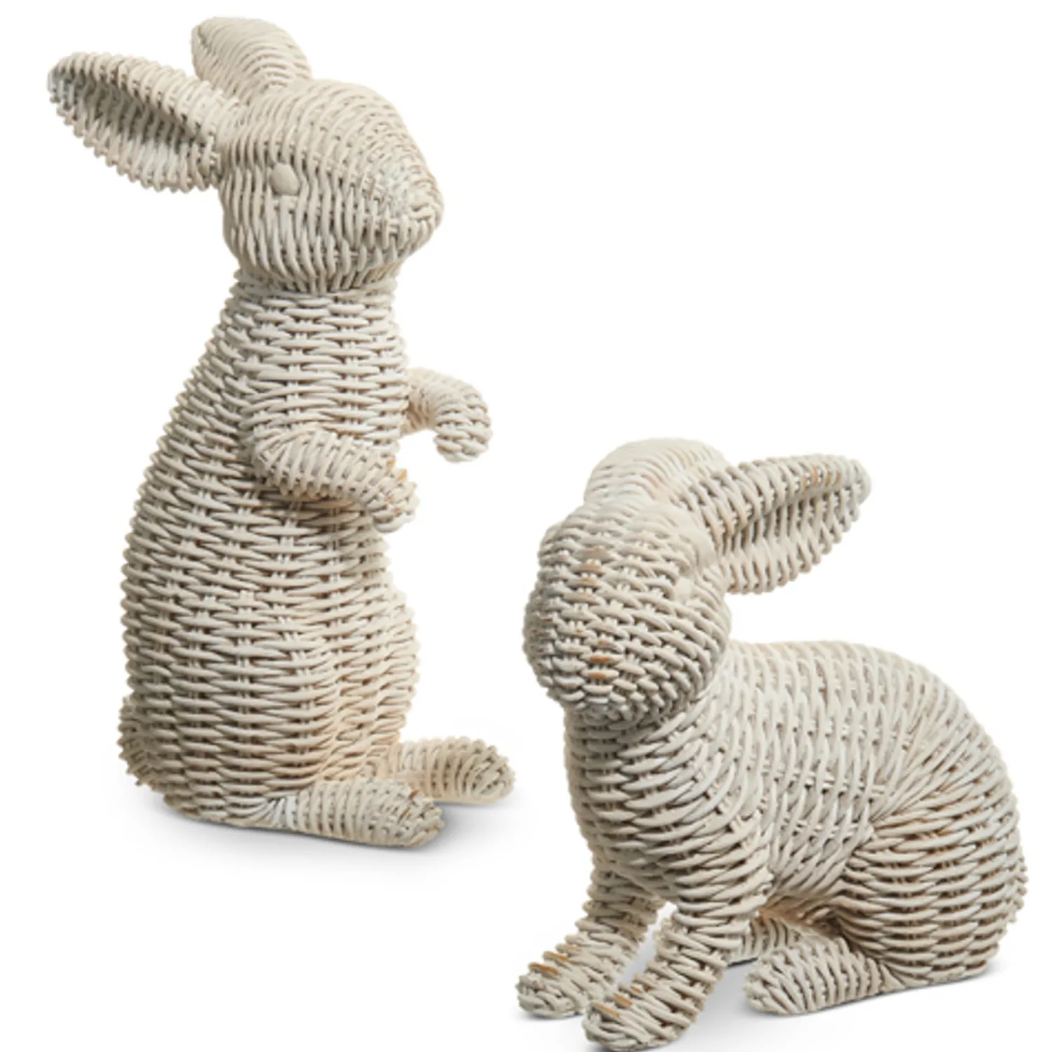 Outlet The Jolly Christmas Shop Raz White Basketweave Wicker Rabbits Set Of 2 Easter Decorations 4411076