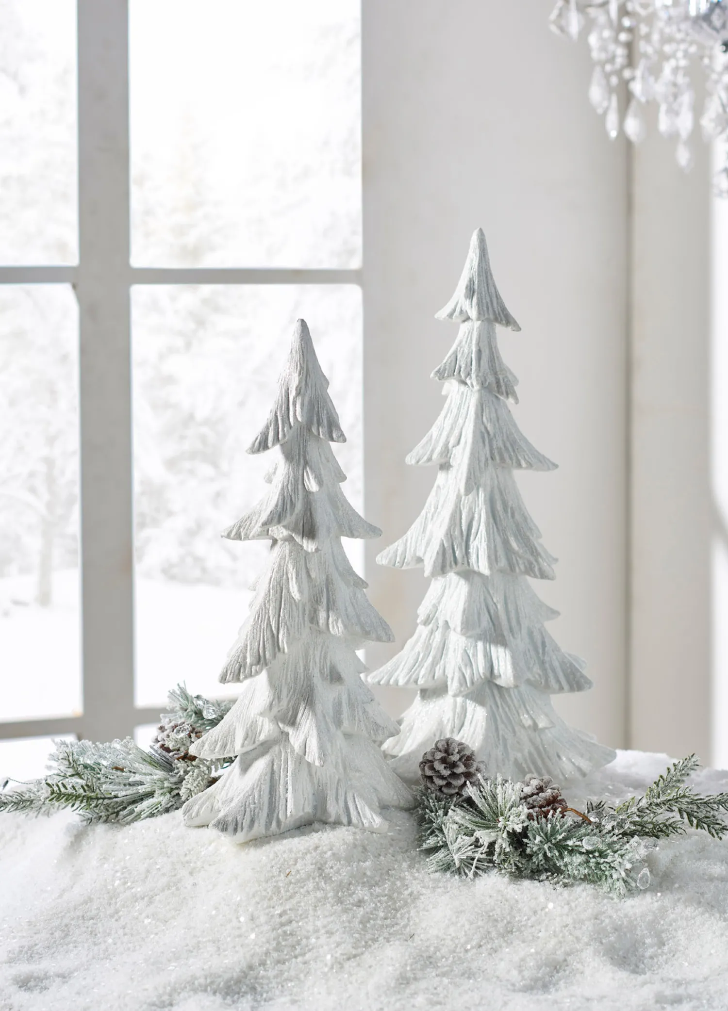 Clearance The Jolly Christmas Shop Raz White Carved Christmas Tree Decoration Set Of 2 4401619