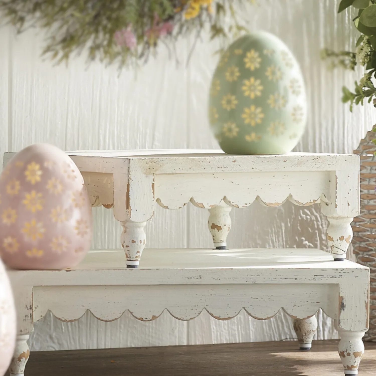 Outlet The Jolly Christmas Shop Raz White Distressed Scalloped Risers Set Of 2 4327912