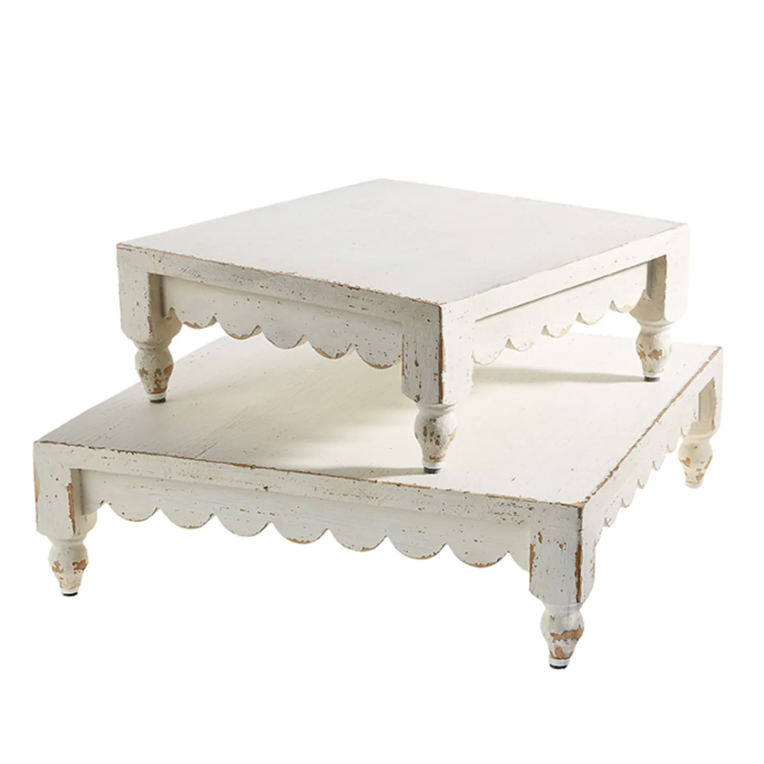 Outlet The Jolly Christmas Shop Raz White Distressed Scalloped Risers Set Of 2 4327912