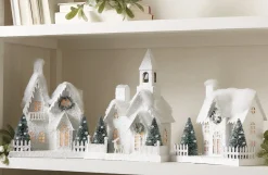 Outlet The Jolly Christmas Shop Raz White Flocked LED Lighted Battery Operated Christmas House