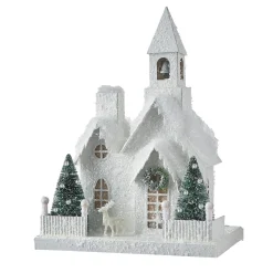 Outlet The Jolly Christmas Shop Raz White Flocked LED Lighted Battery Operated Christmas House