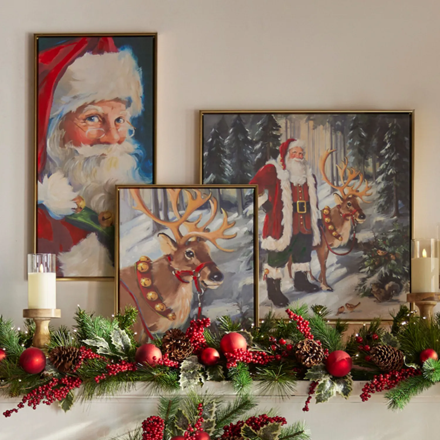 The Jolly Christmas Shop Raz Woodland Santa And Reindeer Textured Frame Christmas Wall Art