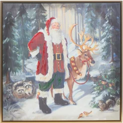 The Jolly Christmas Shop Raz Woodland Santa And Reindeer Textured Frame Christmas Wall Art