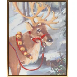 The Jolly Christmas Shop Raz Woodland Santa And Reindeer Textured Frame Christmas Wall Art