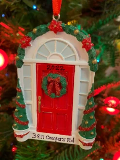Outlet The Jolly Christmas Shop Red Door With Wreath Personalized Christmas Ornament OR2297