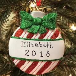 Best The Jolly Christmas Shop Red Stripes Christmas Ball Personalized Christmas Ornament