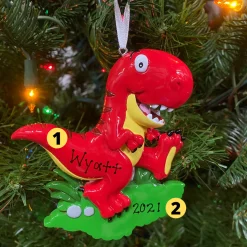 Best The Jolly Christmas Shop Red T-Rex Dinosaur Personalized Christmas Ornament OR816-A