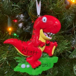 Best The Jolly Christmas Shop Red T-Rex Dinosaur Personalized Christmas Ornament OR816-A