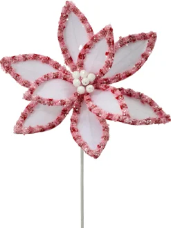 New The Jolly Christmas Shop Regency 22" Candy With Snow And Glitter Poinsettia Stem Christmas Pick MTX73365