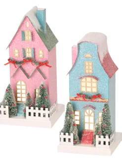 The Jolly Christmas Shop Regency 10.5" LED Lighted Battery Operated Pink Or Blue Manor Christmas House MTX73879