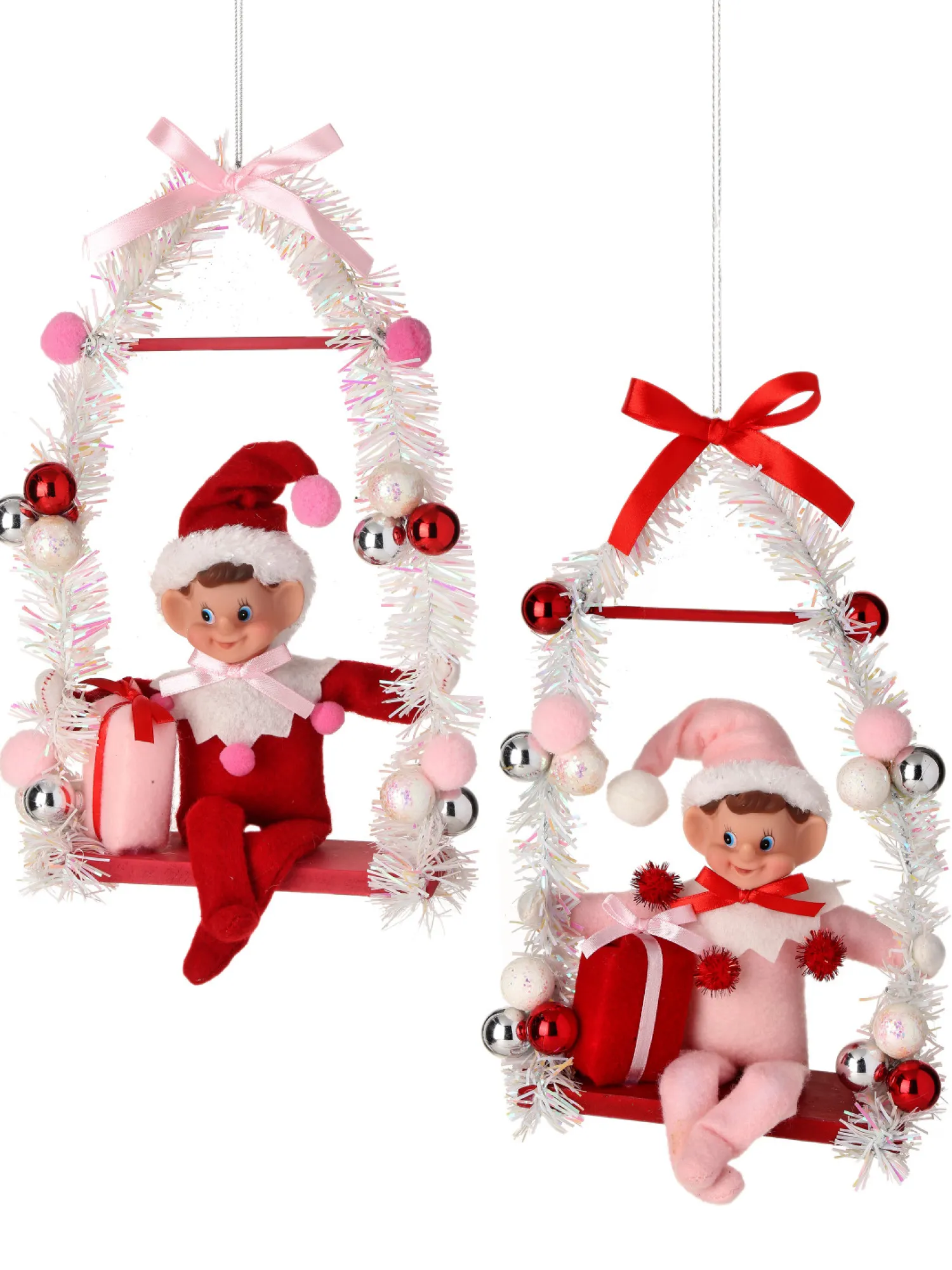 Best The Jolly Christmas Shop Regency 12" Pink Or Red Pixie Elf On Swing Christmas Ornament MTX74256