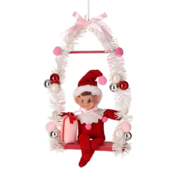 Best The Jolly Christmas Shop Regency 12" Pink Or Red Pixie Elf On Swing Christmas Ornament MTX74256