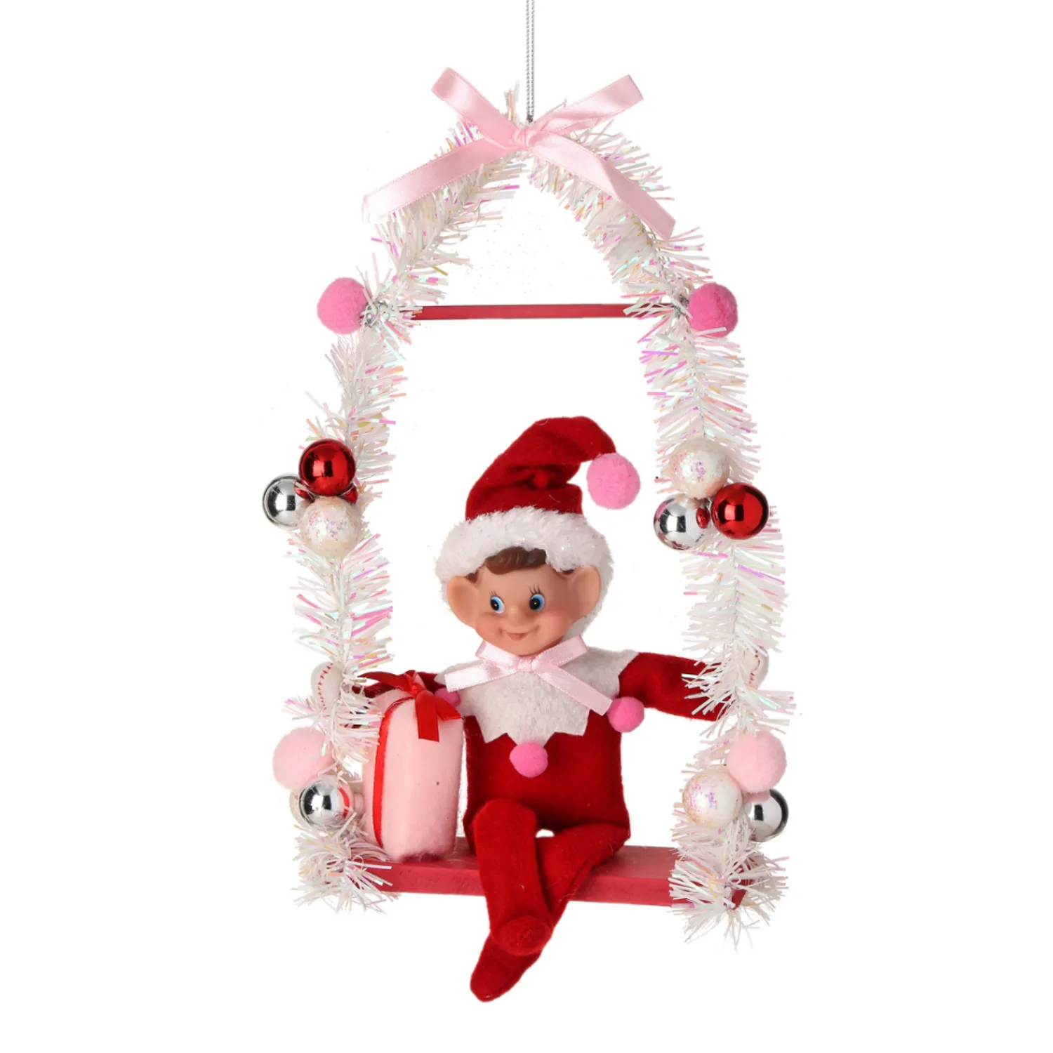 Best The Jolly Christmas Shop Regency 12" Pink Or Red Pixie Elf On Swing Christmas Ornament MTX74256