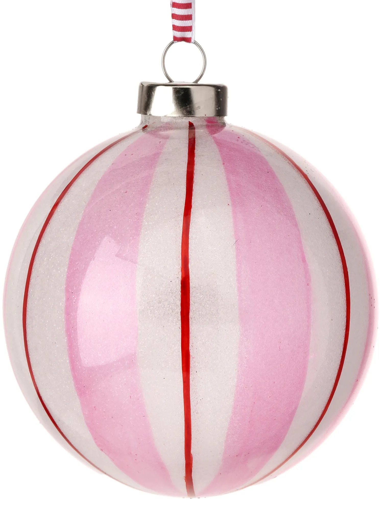 The Jolly Christmas Shop Regency 4" Pink, White, And Red Candy Striped Glass Ball Ornament MTX74727