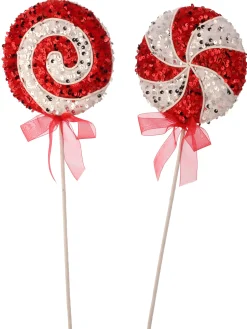 Hot The Jolly Christmas Shop Regency 21.5" Set Of 2 Red, Silver, And White Lollipop Christmas Tree Pick MTX73546