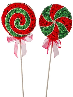 Best The Jolly Christmas Shop Regency 18" Set Of 2 Sequin Lollipop Stem Christmas Tree Picks MTX73545