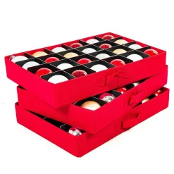 Discount The Jolly Christmas Shop Santa's Bags Red 3 Tray Ornament Storage Drawer With Lid SB-10452-RED
