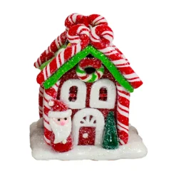 Hot The Jolly Christmas Shop Set Of 3 Battery Operated Lighted Claydough Gingerbread Candy House Christmas Ornament D4107