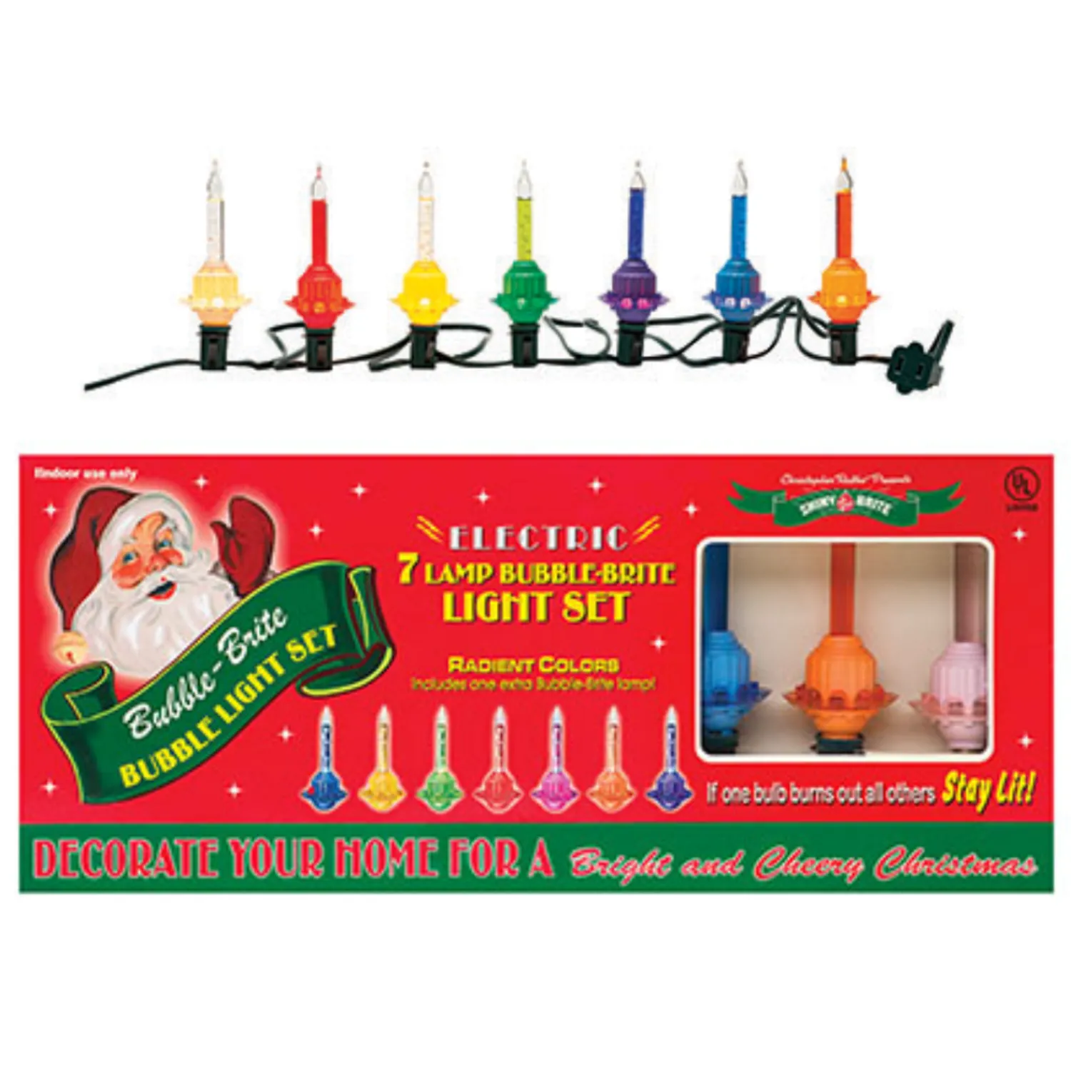 The Jolly Christmas Shop Shiny Brite Christmas Bubble Light Strand 7 LT 4027851