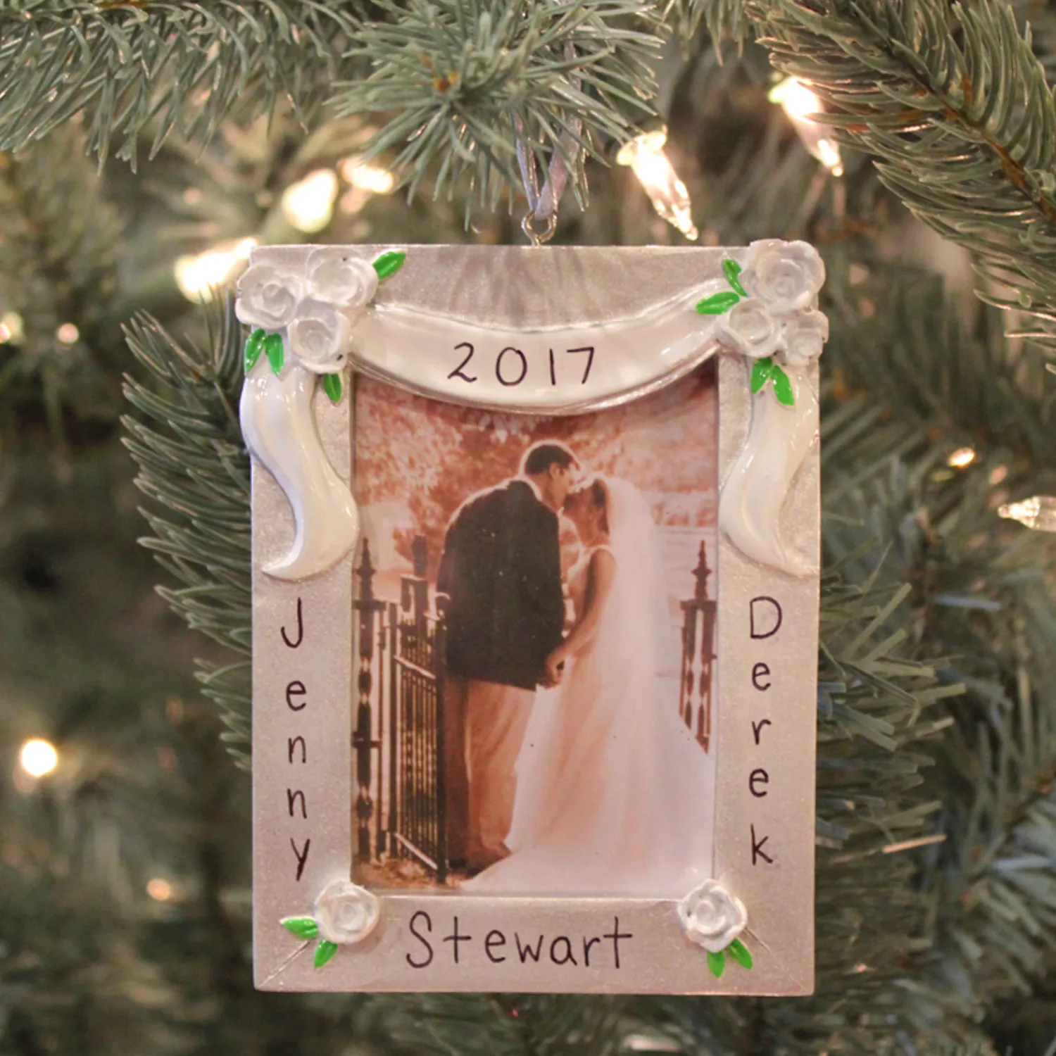 Clearance The Jolly Christmas Shop Silver And White Wedding Picture Frame Personalized Christmas Ornament PF958