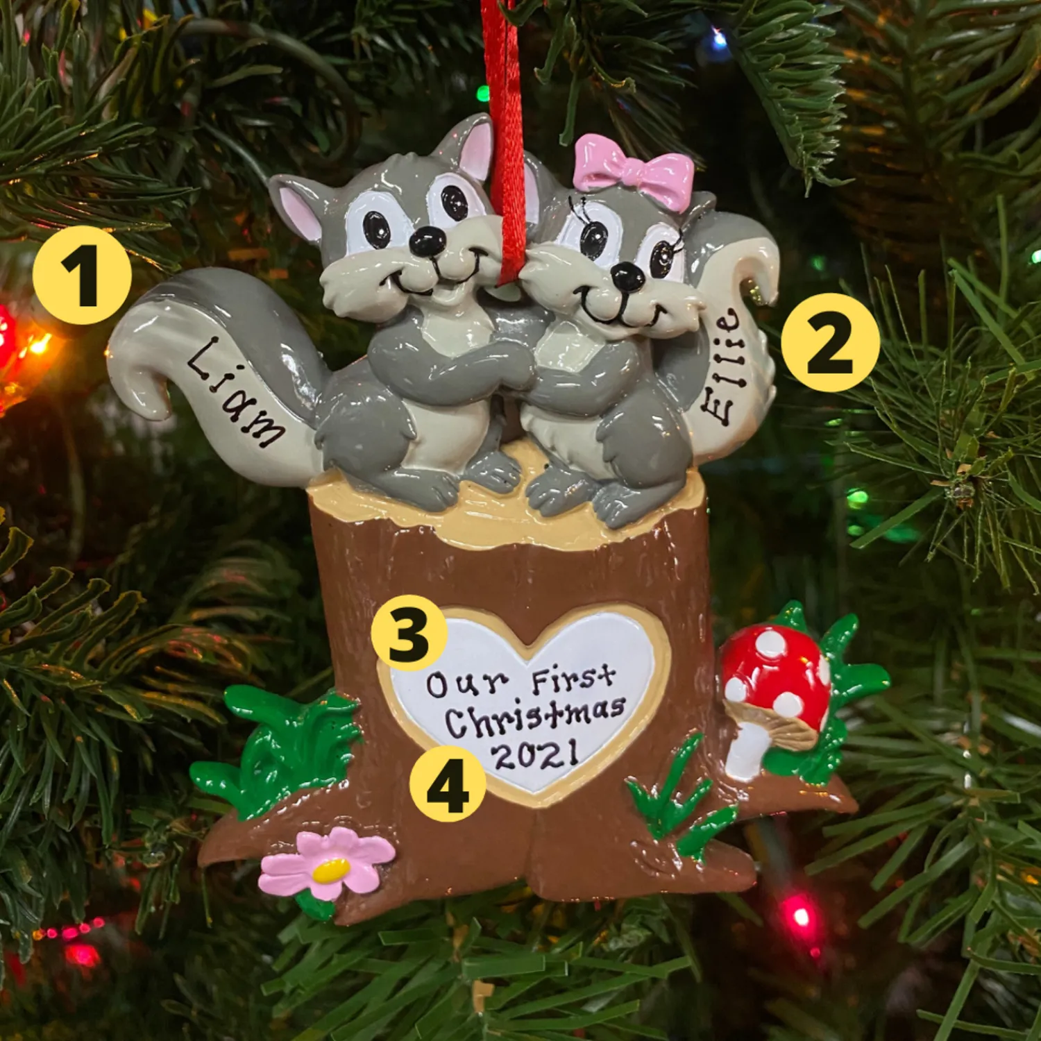 Discount The Jolly Christmas Shop Squirrel Couple On Tree Trunk With Heart Personalized Christmas Ornament OR1890-SQ