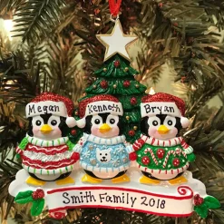 New The Jolly Christmas Shop Ugly Sweater Penguin Family Of 3 Personalized Christmas Ornament