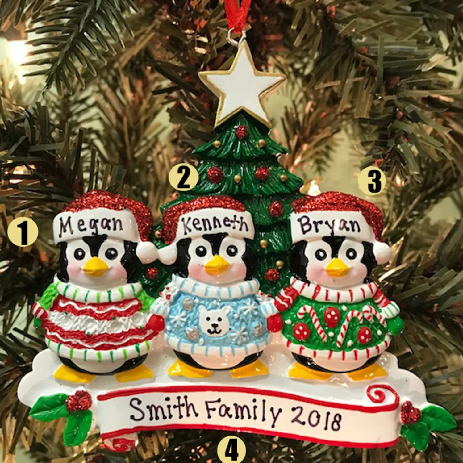 New The Jolly Christmas Shop Ugly Sweater Penguin Family Of 3 Personalized Christmas Ornament
