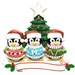New The Jolly Christmas Shop Ugly Sweater Penguin Family Of 3 Personalized Christmas Ornament