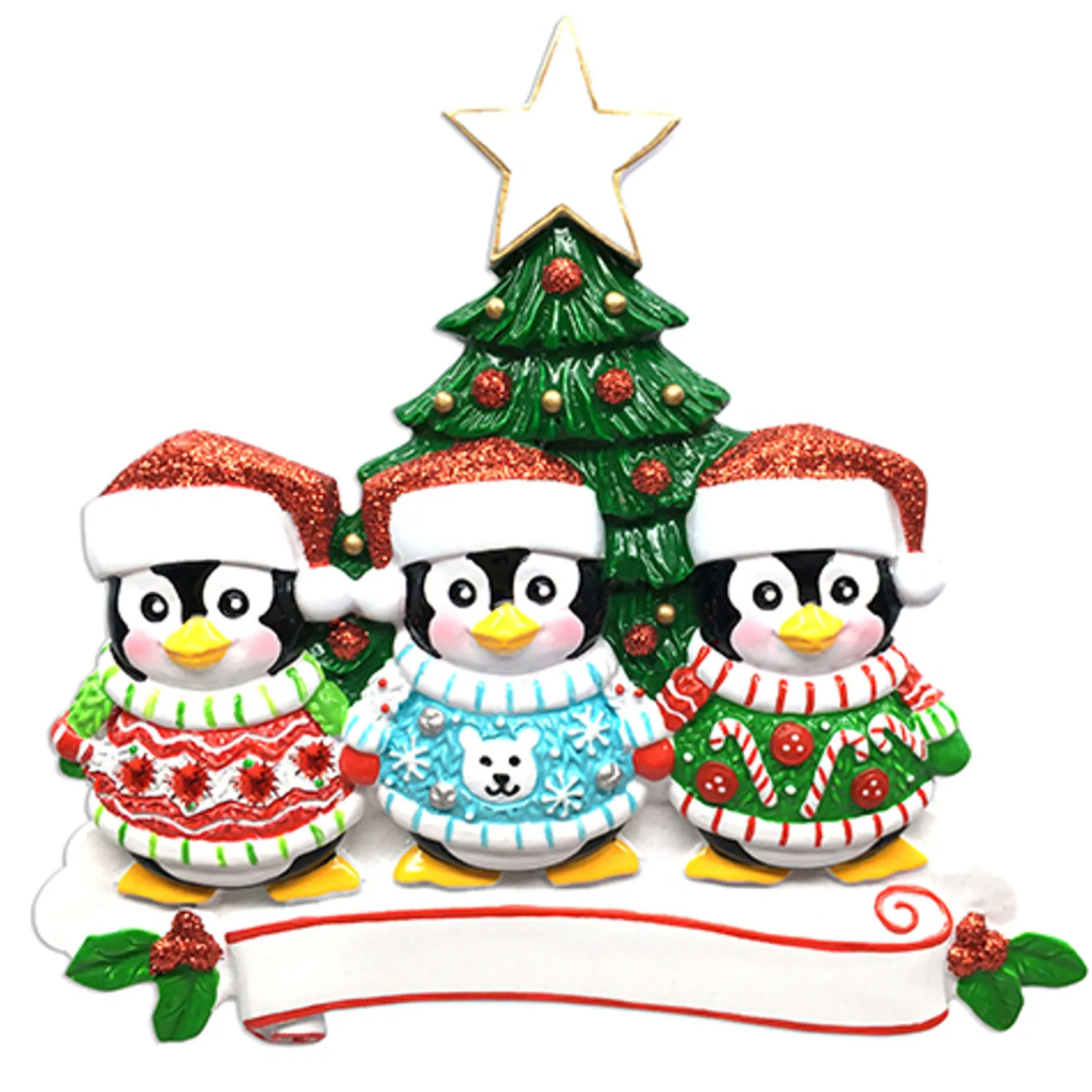 New The Jolly Christmas Shop Ugly Sweater Penguin Family Of 3 Personalized Christmas Ornament