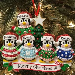 Clearance The Jolly Christmas Shop Ugly Sweater Penguin Family Of 5 Personalized Christmas Ornament