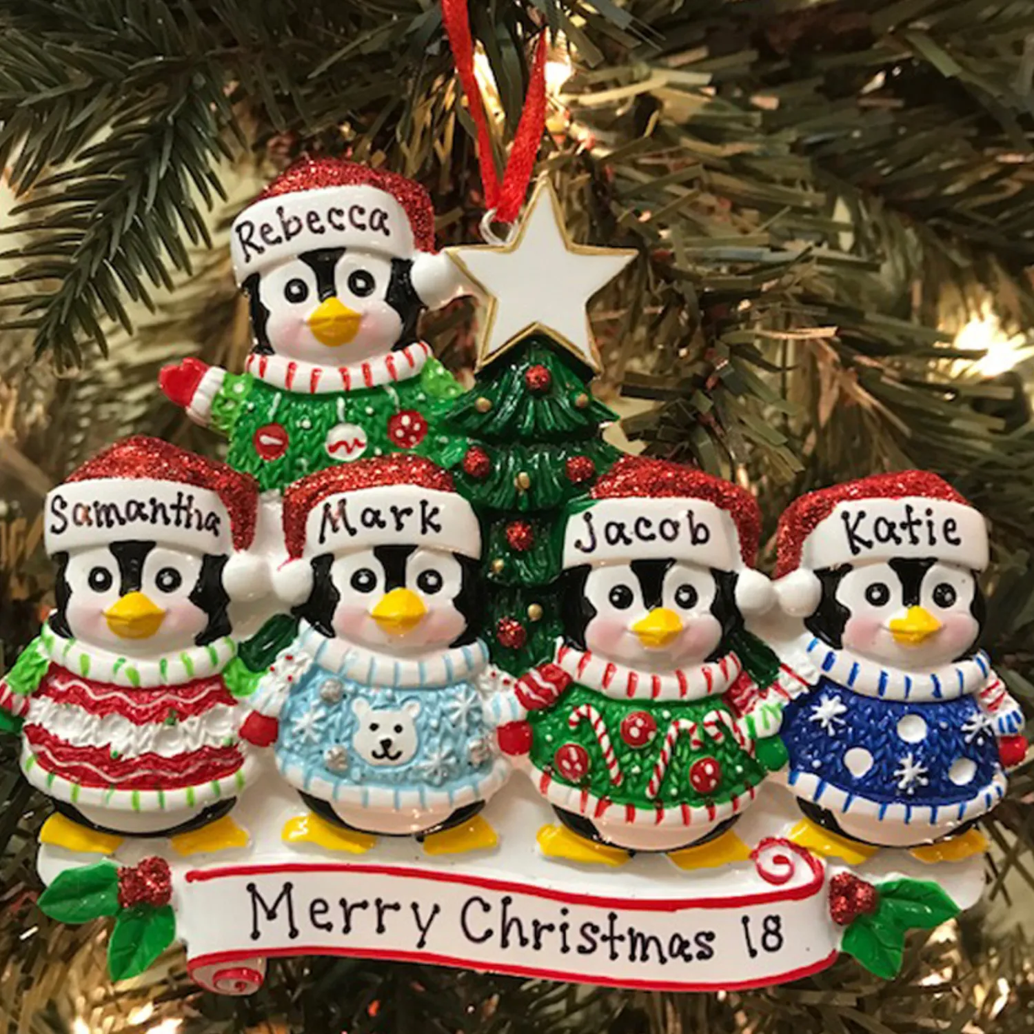 Clearance The Jolly Christmas Shop Ugly Sweater Penguin Family Of 5 Personalized Christmas Ornament