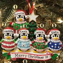 Clearance The Jolly Christmas Shop Ugly Sweater Penguin Family Of 5 Personalized Christmas Ornament
