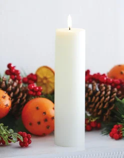 Outlet The Jolly Christmas Shop Uyuni 9.75" Flat Top Moving Flame White Unscented Pillar Battery Candle 4034508