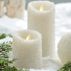 Online The Jolly Christmas Shop Uyuni 3" X 5", 6" Moving Flame White Iced Pillar Battery Candle
