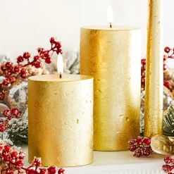 Outlet The Jolly Christmas Shop Uyuni 3" X 5" Or 7" Gold Texture Flat Top Flicker Flame Pillar Candle