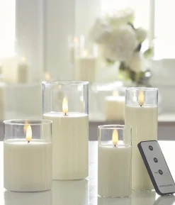 Clearance The Jolly Christmas Shop Uyuni Moving Flame Clear Glass Ivory Pillar Battery Candle