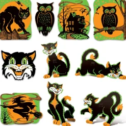 The Jolly Christmas Shop Vintage Beistle Fluorescent Cutout Halloween Paper Decorations Set Of 10 00391