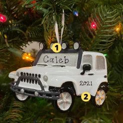 Discount The Jolly Christmas Shop White Jeep 4X4 Personalized Christmas Ornament White OR1763-W