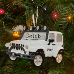 Discount The Jolly Christmas Shop White Jeep 4X4 Personalized Christmas Ornament White OR1763-W